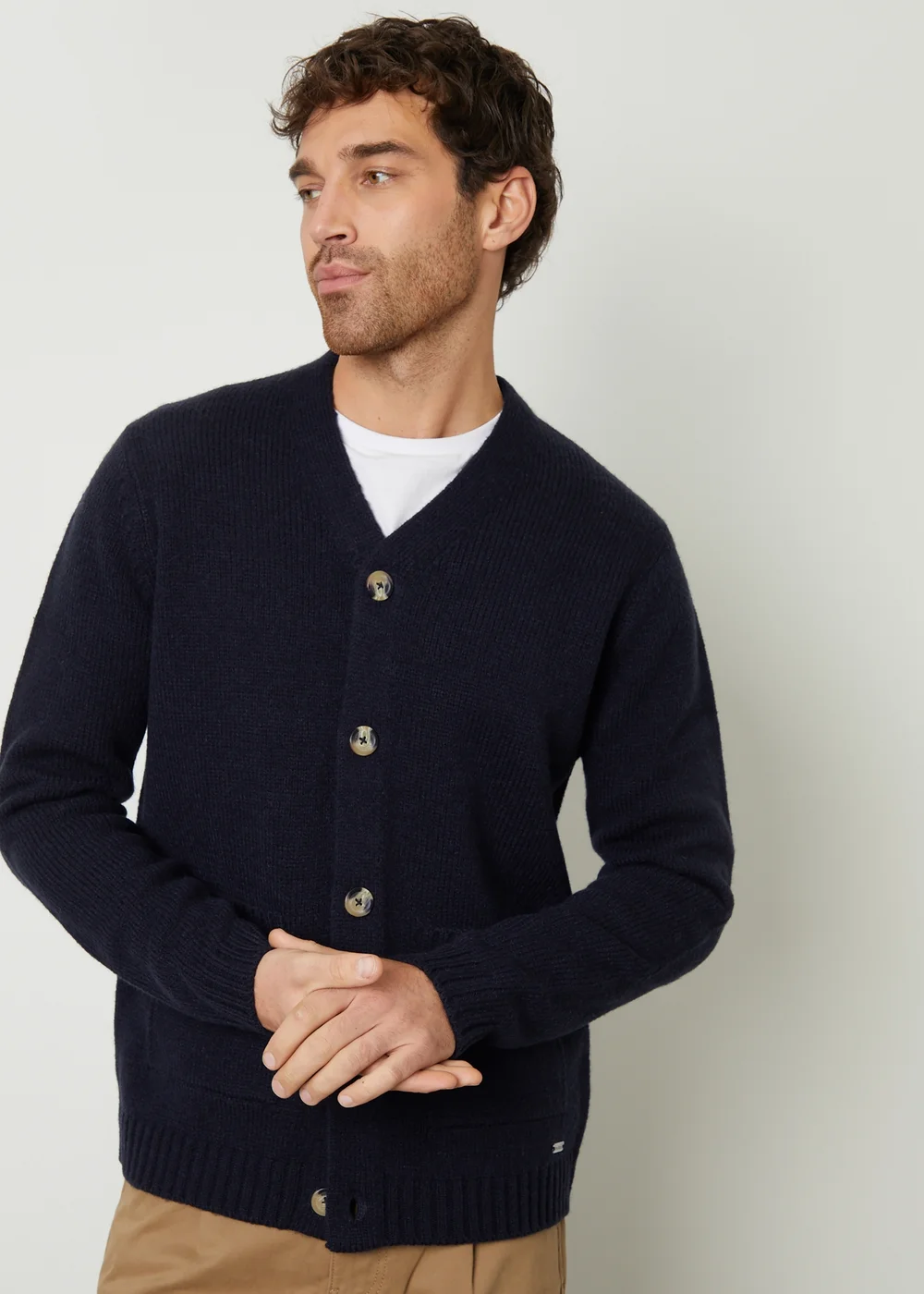 Threadbare Navy Knitted V-Neck Cardigan - M Image 5