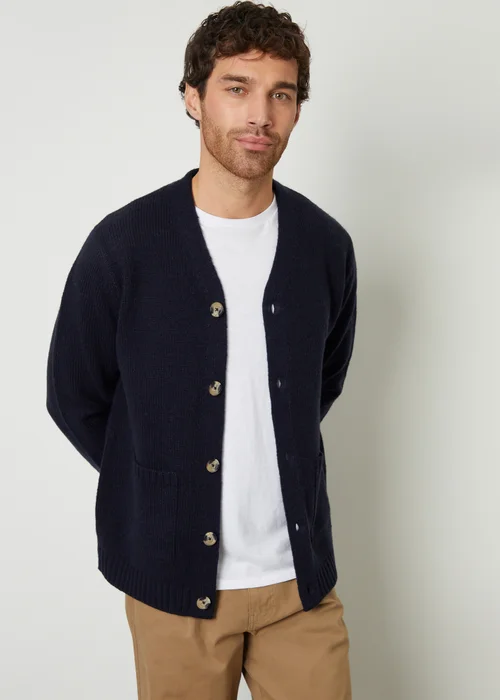 Threadbare Navy Knitted V-Neck Cardigan - M Image 1
