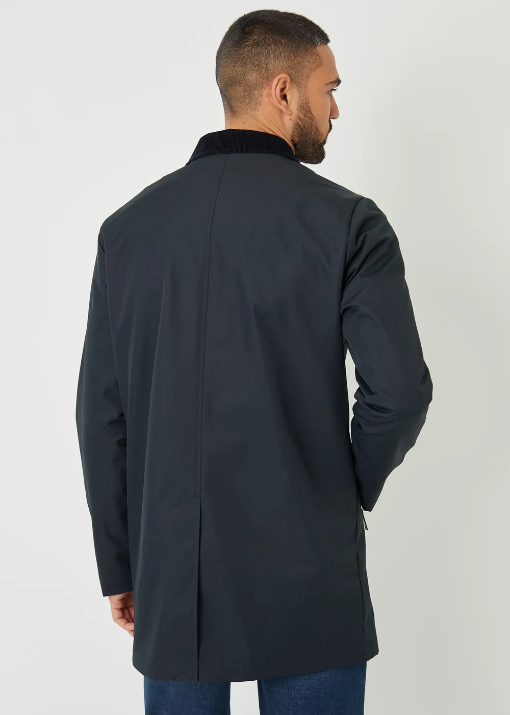 Threadbare Navy Showerproof Longline Corduroy Collar Mac - S Image 2