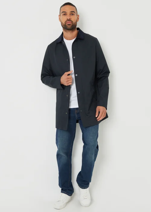 Threadbare Navy Showerproof Longline Corduroy Collar Mac - S Image 4