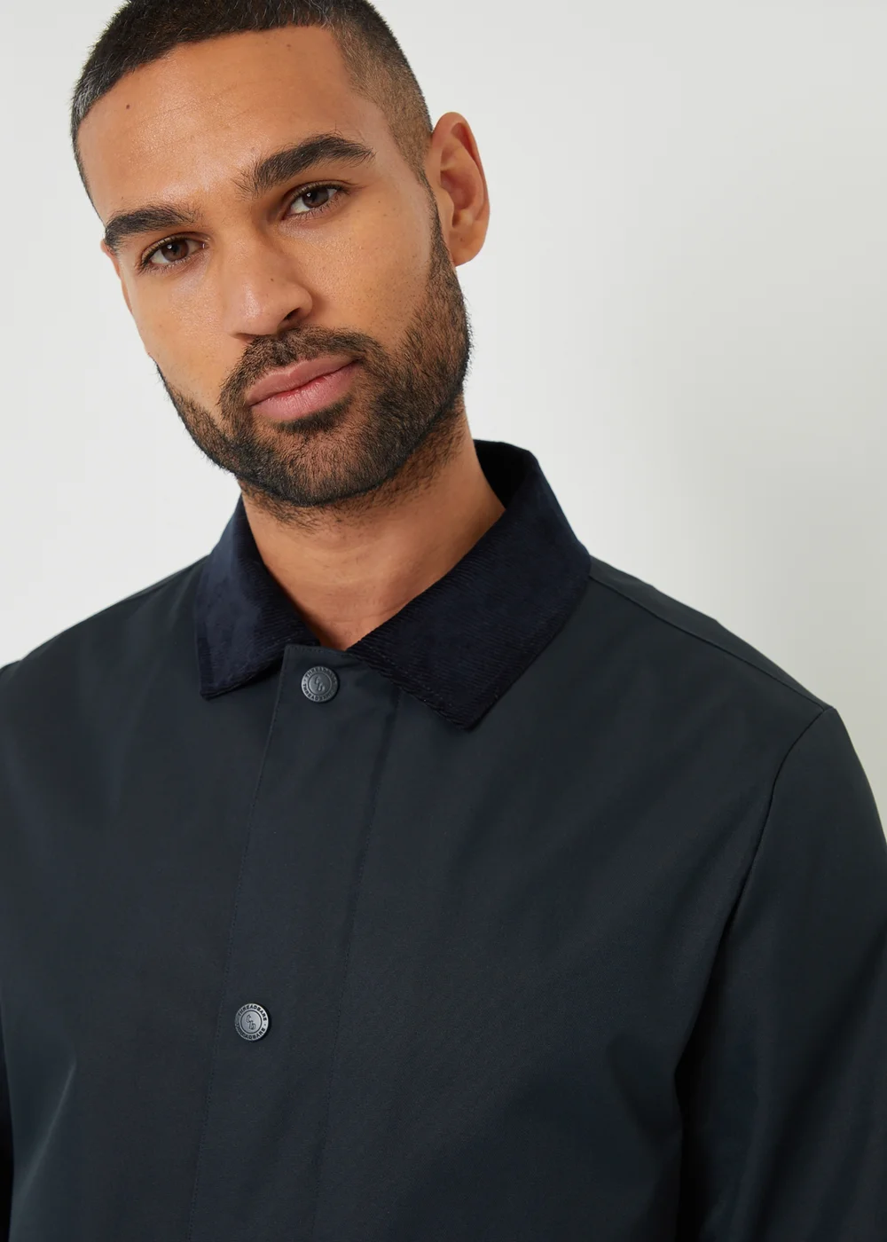Threadbare Navy Showerproof Longline Corduroy Collar Mac - S Image 3