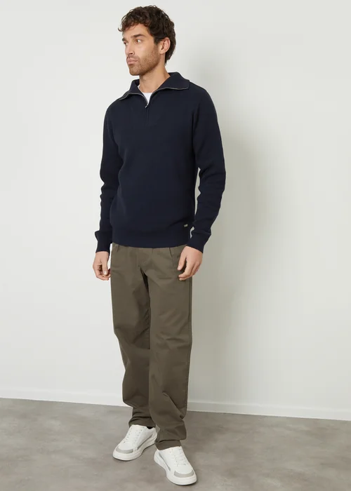 Threadbare Navy Rib Panel Quarter Zip Jumper - M Image 4