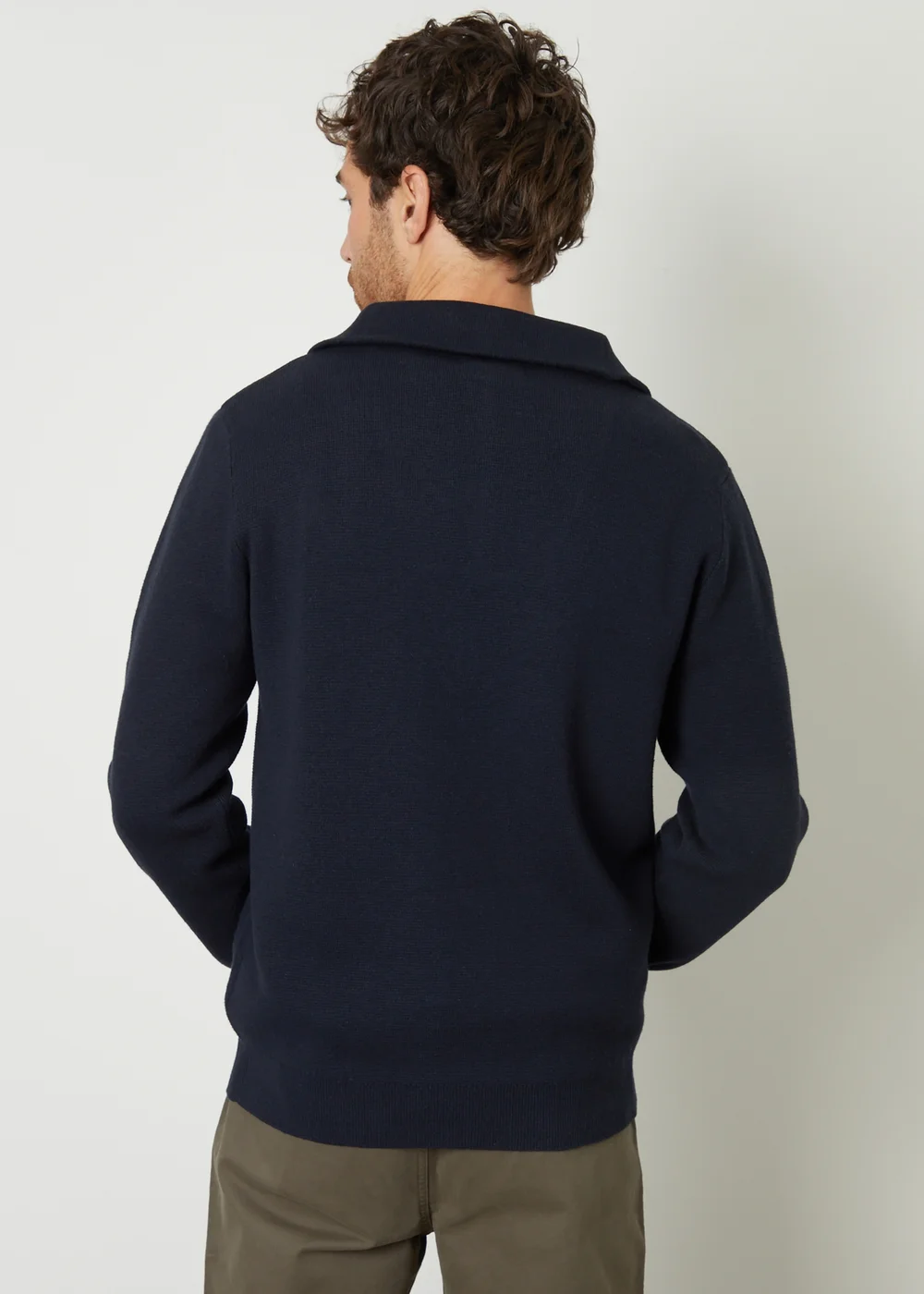 Threadbare Navy Rib Panel Quarter Zip Jumper - M Image 2