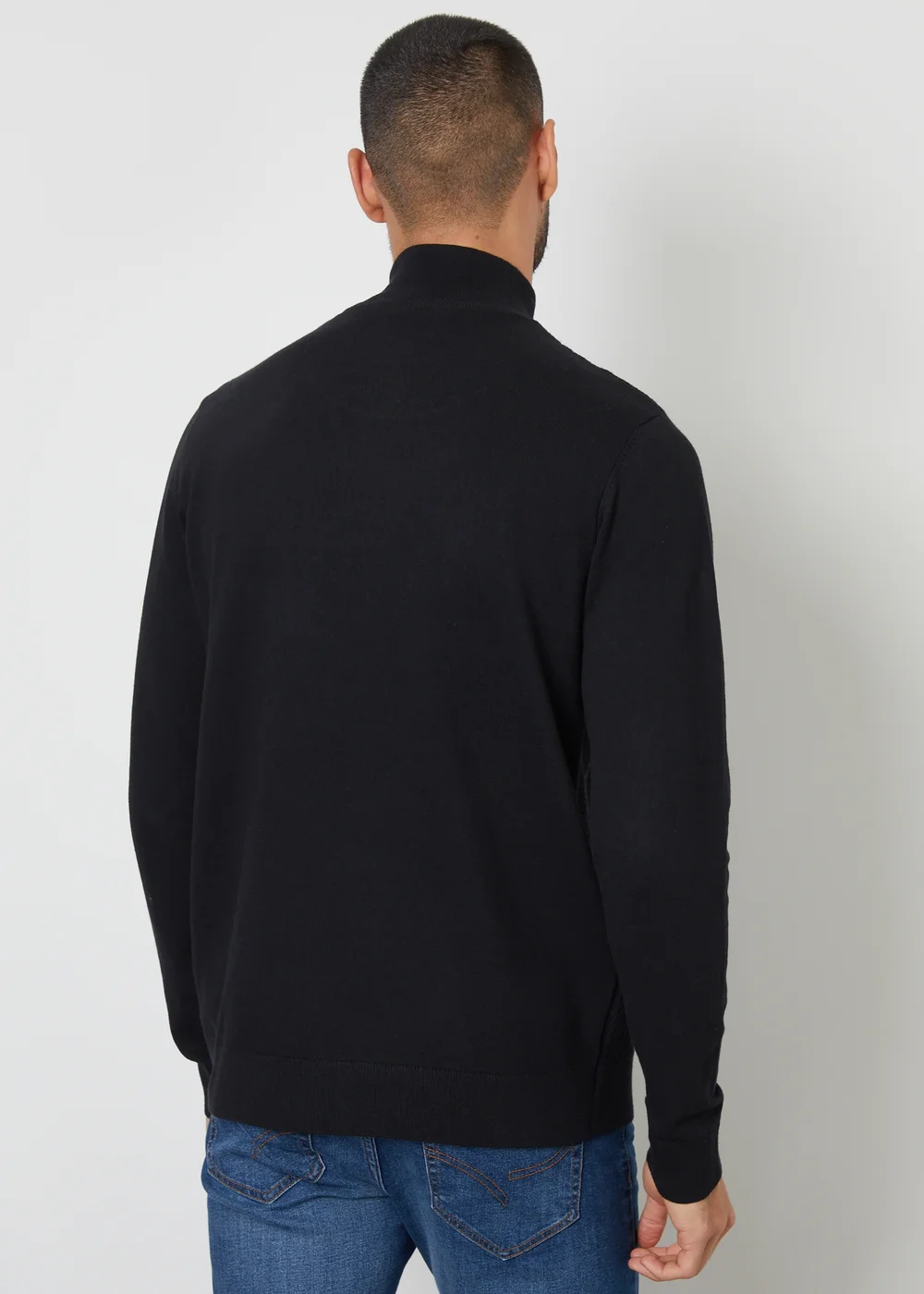 Threadbare Black Basket Stitch Mock T-Shirt Quarter Zip Jumper - S Image 2