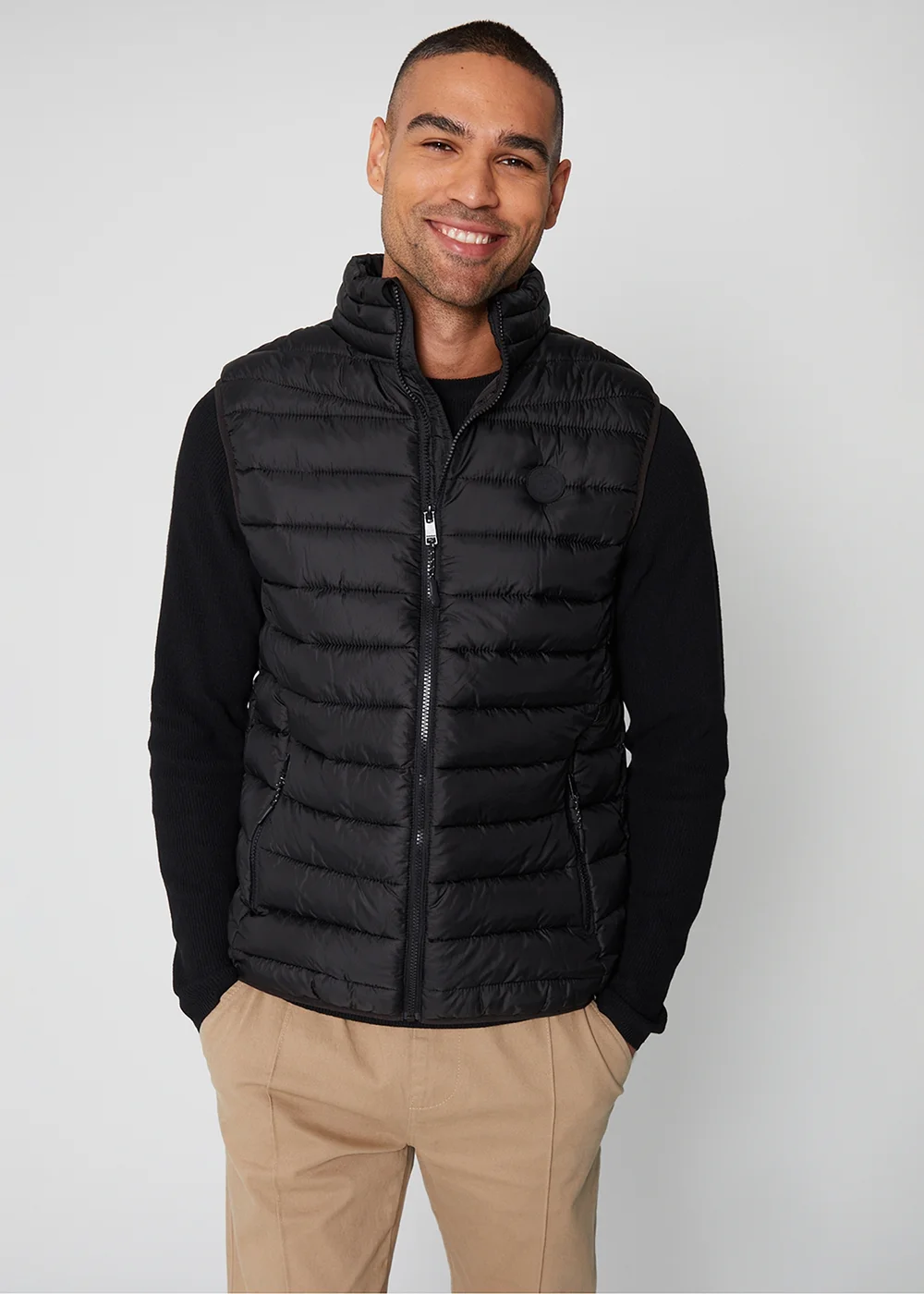 Threadbare Black Federal Matte Finish Padded Funnel Neck Gilet - S Image 1