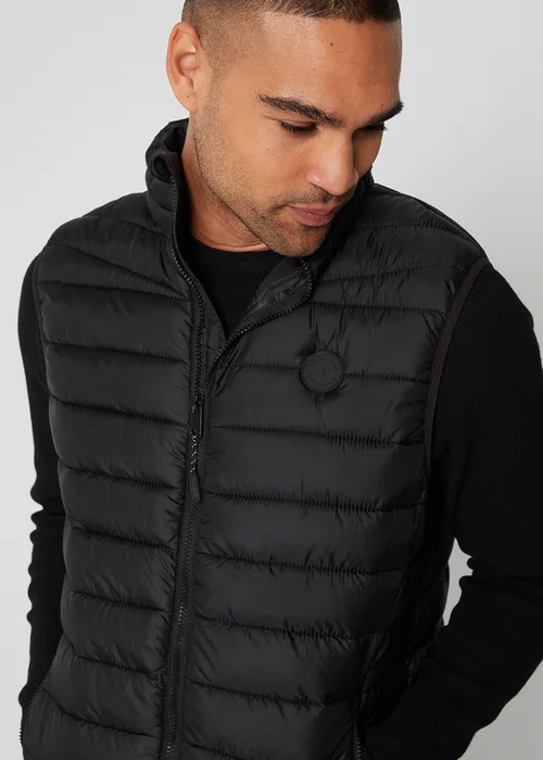 Threadbare Black Federal Matte Finish Padded Funnel Neck Gilet - S Image 3