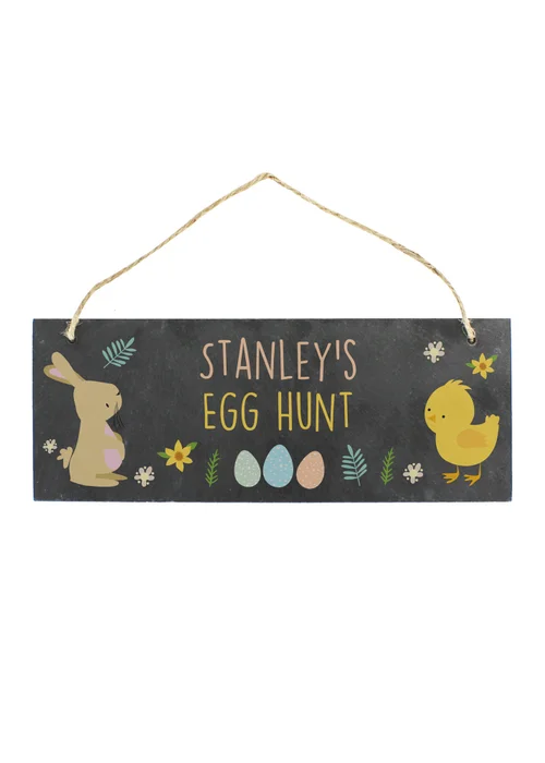 Personalised Memento Company Black Easter Egg Hunt Slate Hanging Sign - One Size Image 1