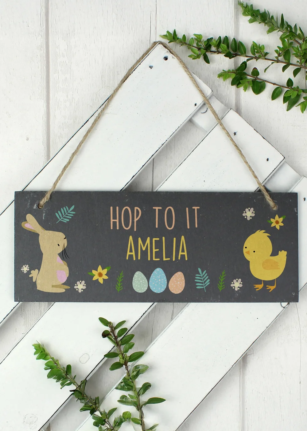 Personalised Memento Company Black Easter Egg Hunt Slate Hanging Sign - One Size Image 2