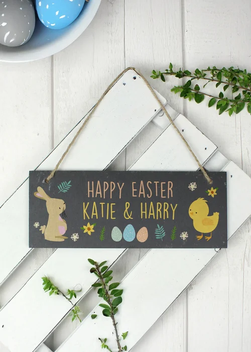 Personalised Memento Company Black Easter Egg Hunt Slate Hanging Sign - One Size Image 3