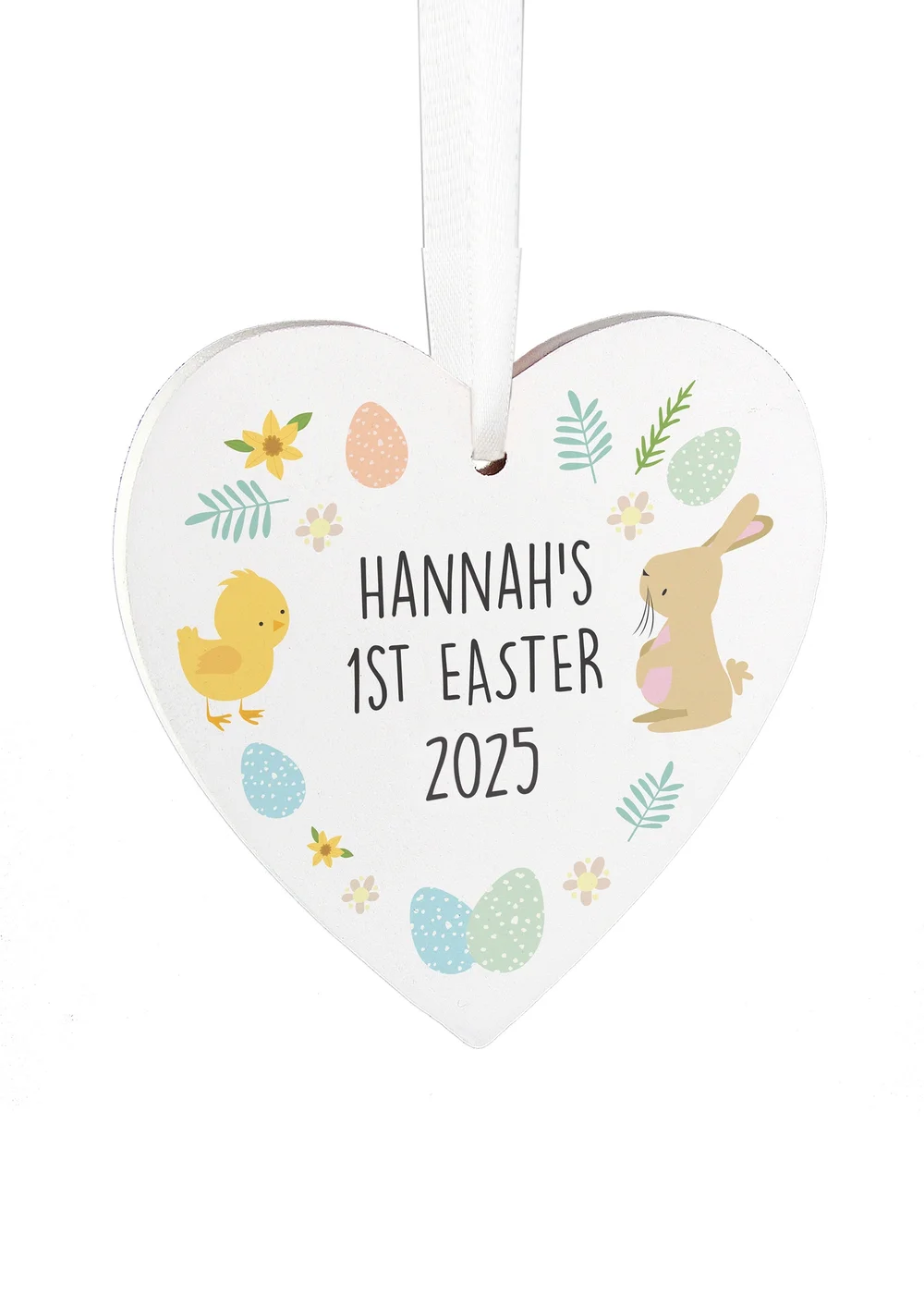 Personalised Memento Company White First Easter Heart Tree Decoration - One Size Image 1