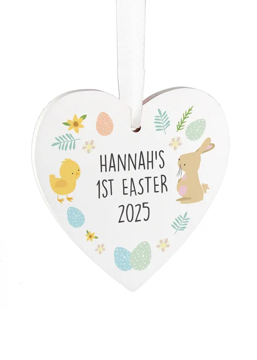 Personalised Memento Company White First Easter Heart Tree Decoration - One Size Image 1