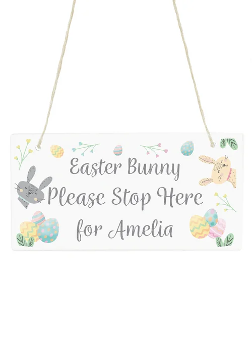 Personalised Momento Company White Easter Bunny Stop Here Wooden Sign - One Size Image 1