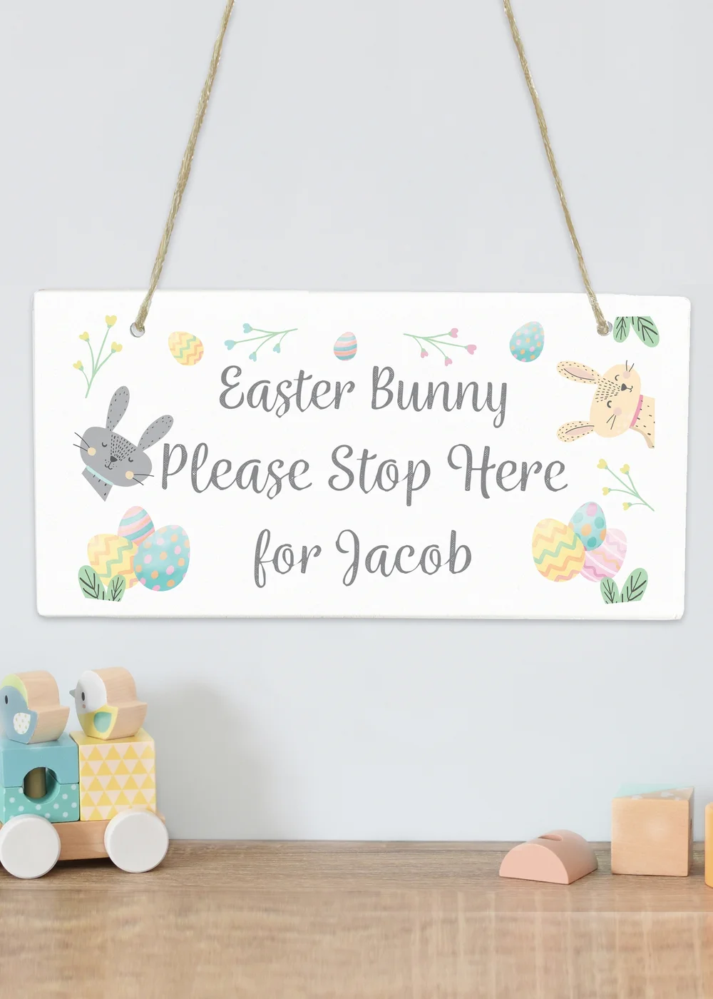 Personalised Momento Company White Easter Bunny Stop Here Wooden Sign - One Size Image 2
