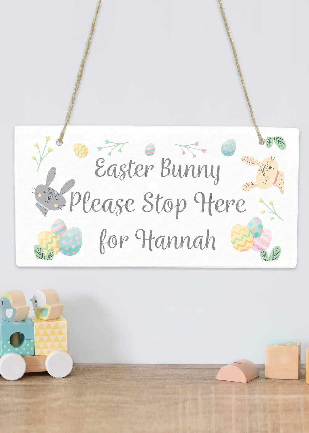 Personalised Momento Company White Easter Bunny Stop Here Wooden Sign - One Size Image 3