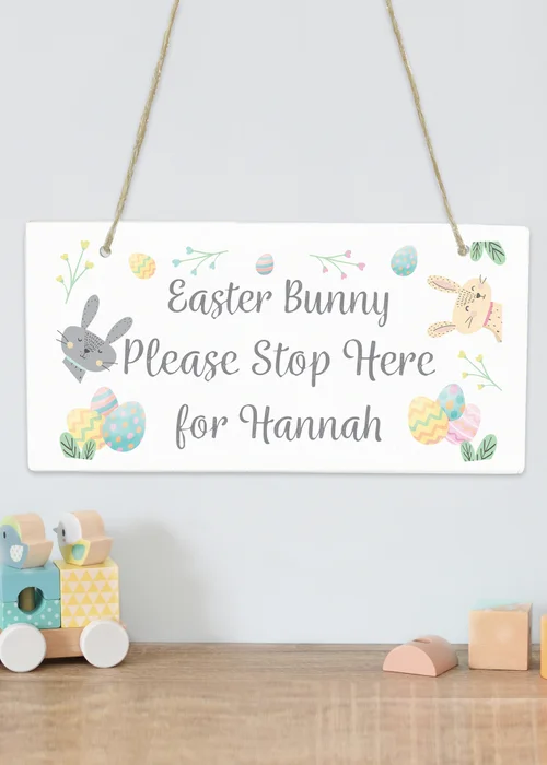Personalised Momento Company White Easter Bunny Stop Here Wooden Sign - One Size Image 3