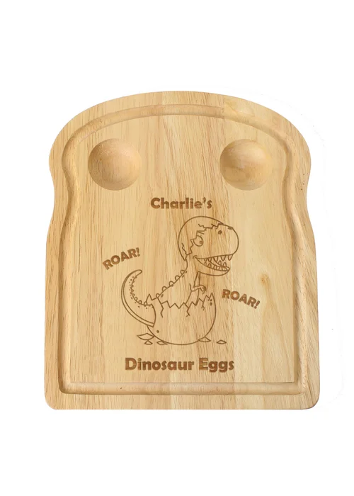 Personalised Memento Company Light Brown Dinosaur Egg & Toast Board - One Size Image 1