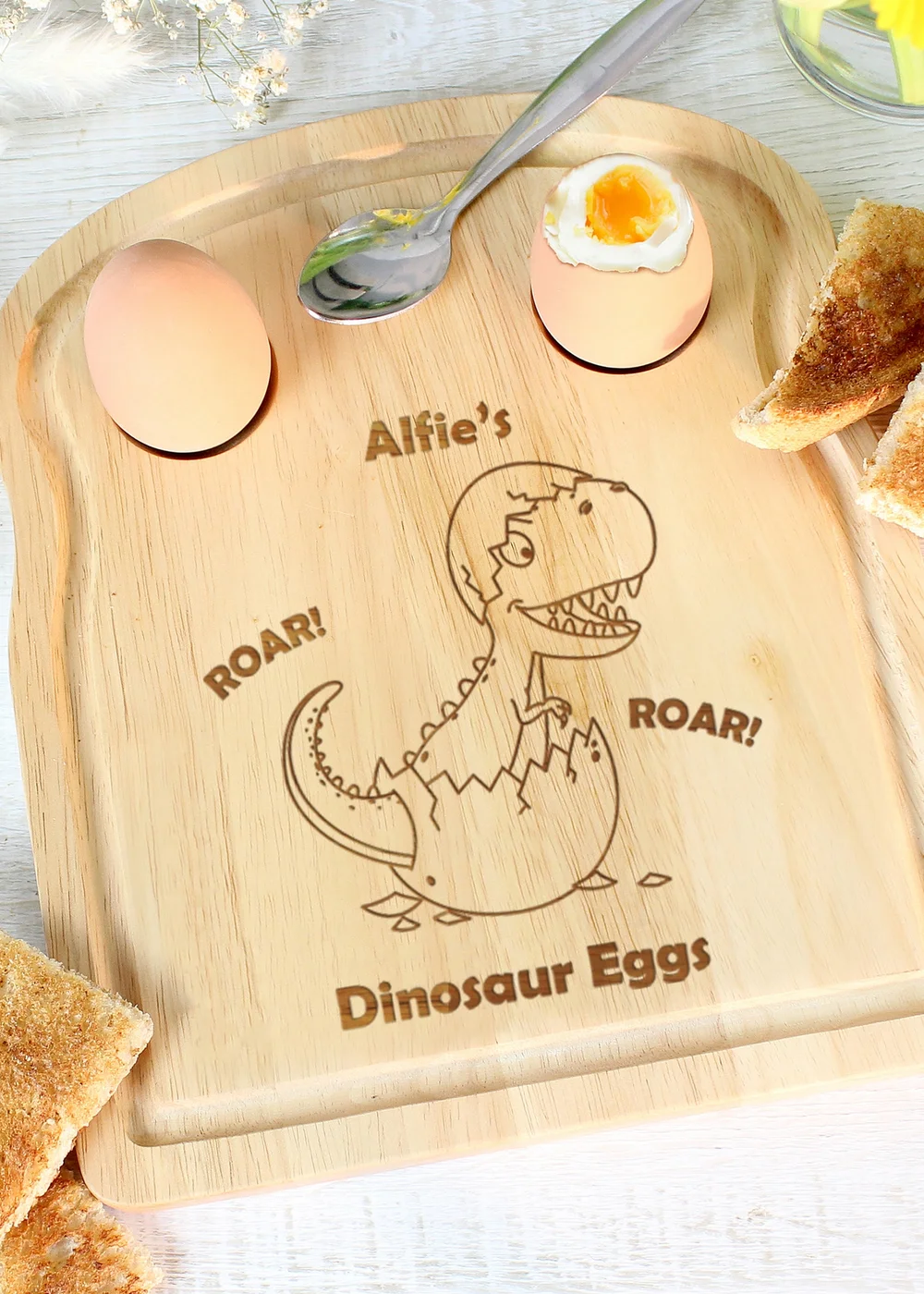 Personalised Memento Company Light Brown Dinosaur Egg & Toast Board - One Size Image 2