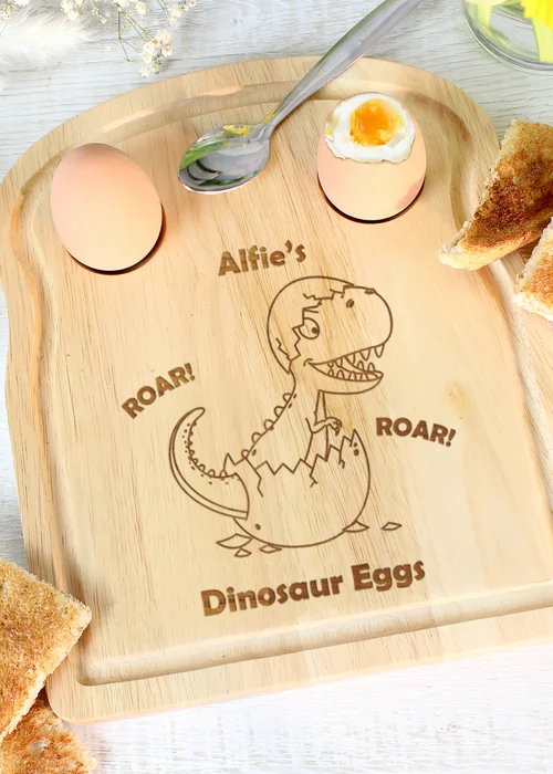 Personalised Memento Company Light Brown Dinosaur Egg & Toast Board - One Size Image 2