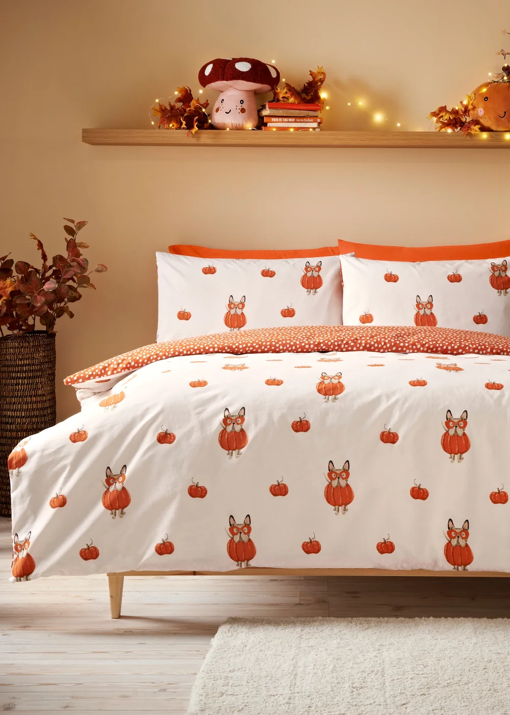 Orange Pumpkin Dog Duvet Set - Single Image 1
