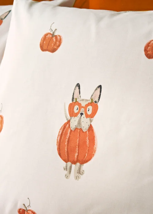 Orange Pumpkin Dog Duvet Set - Single Image 2