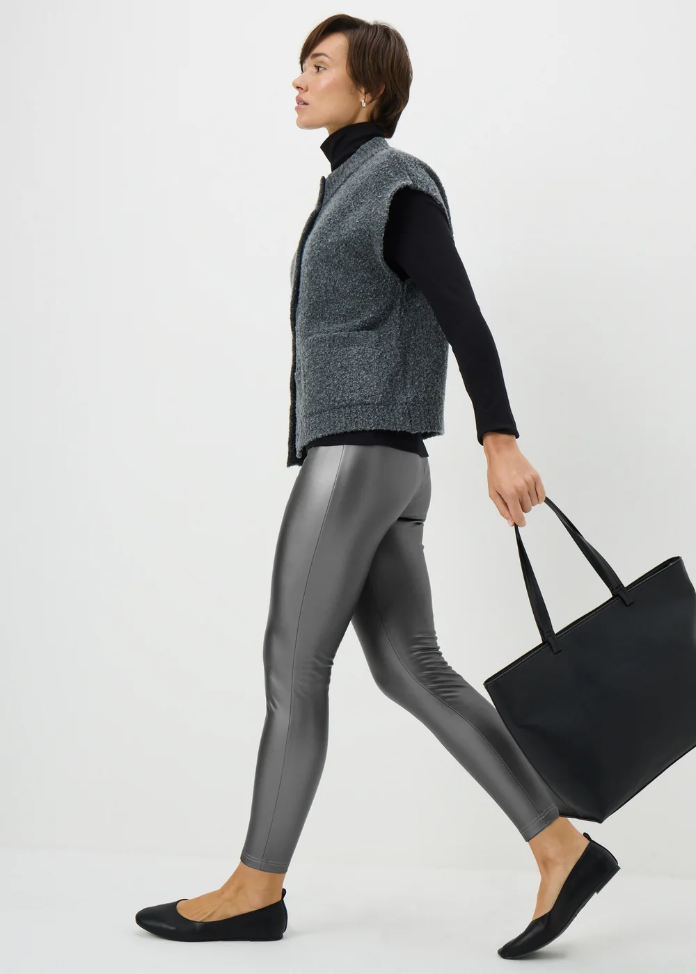 Silver Metallic Faux Leather Leggings - 12 Image 1