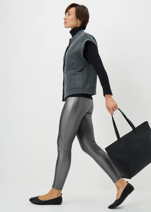 Silver Metallic Faux Leather Leggings - 12 Image 1