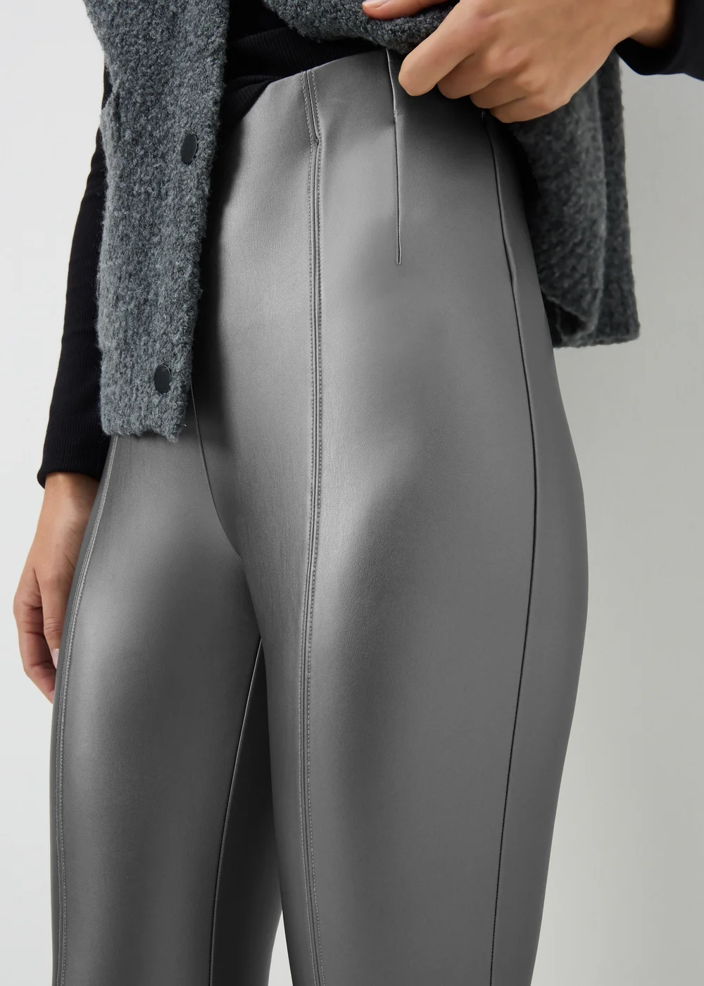 Silver Metallic Faux Leather Leggings - 12 Image 3