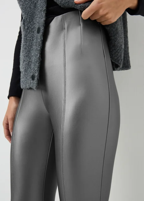 Silver Metallic Faux Leather Leggings - 12 Image 3