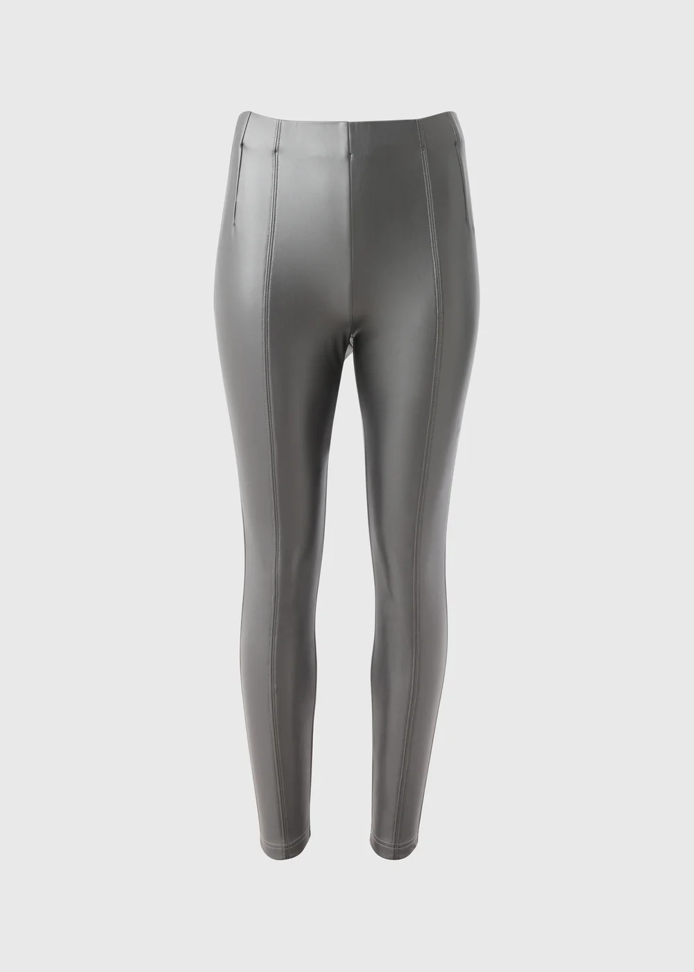 Silver Metallic Faux Leather Leggings - 12 Image 4