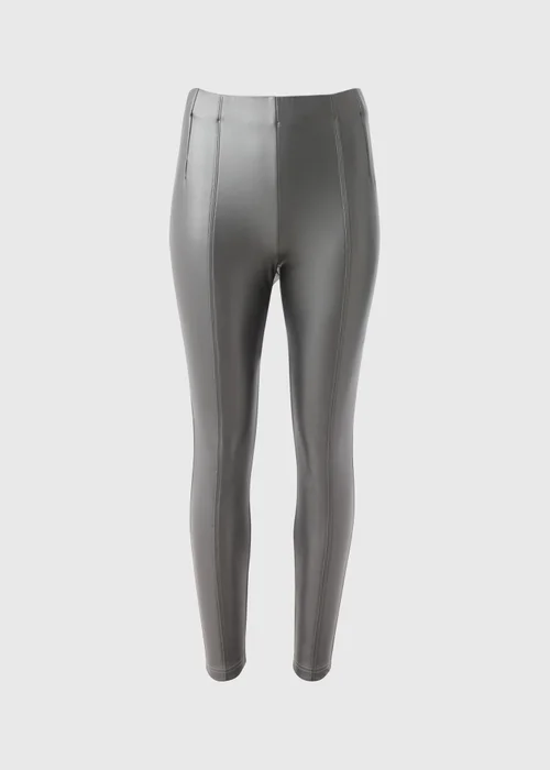 Silver Metallic Faux Leather Leggings - 12 Image 4