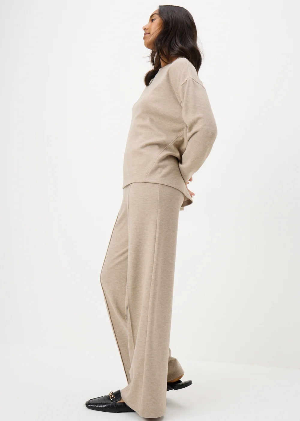 Beige Soft Touch Co Ord Trousers - Size 24 29 leg Image 1
