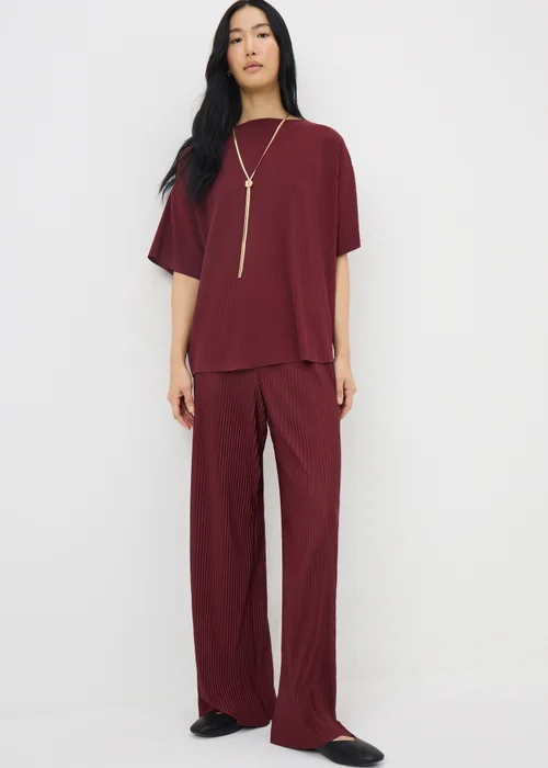 Burgundy Woven Plisse Co Ord Trousers - 22/L33 Image 1