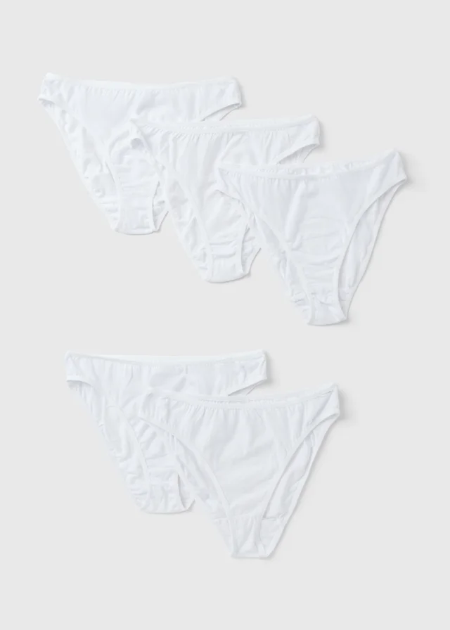 5 Pack White High Leg Knickers