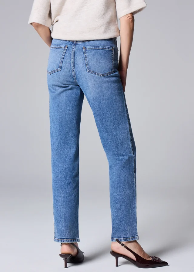 Midwash Stretch Mid Rise Straight Leg Jeans