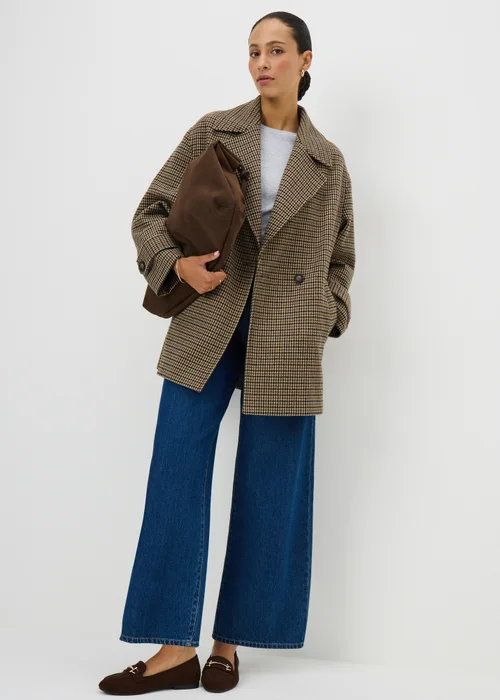 Brown Check Pea Coat - 8 Image 1