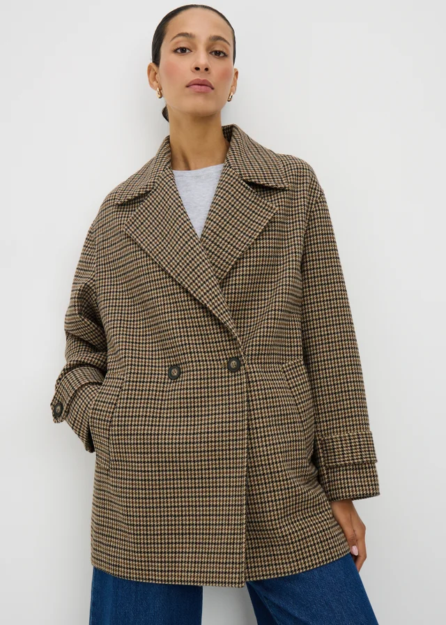 Brown Check Pea Coat