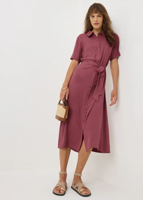 Raspberry Zig Zag Texture Shirt Midi Dress - 8 Image 1