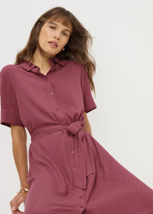 Raspberry Zig Zag Texture Shirt Midi Dress - 8 Image 3