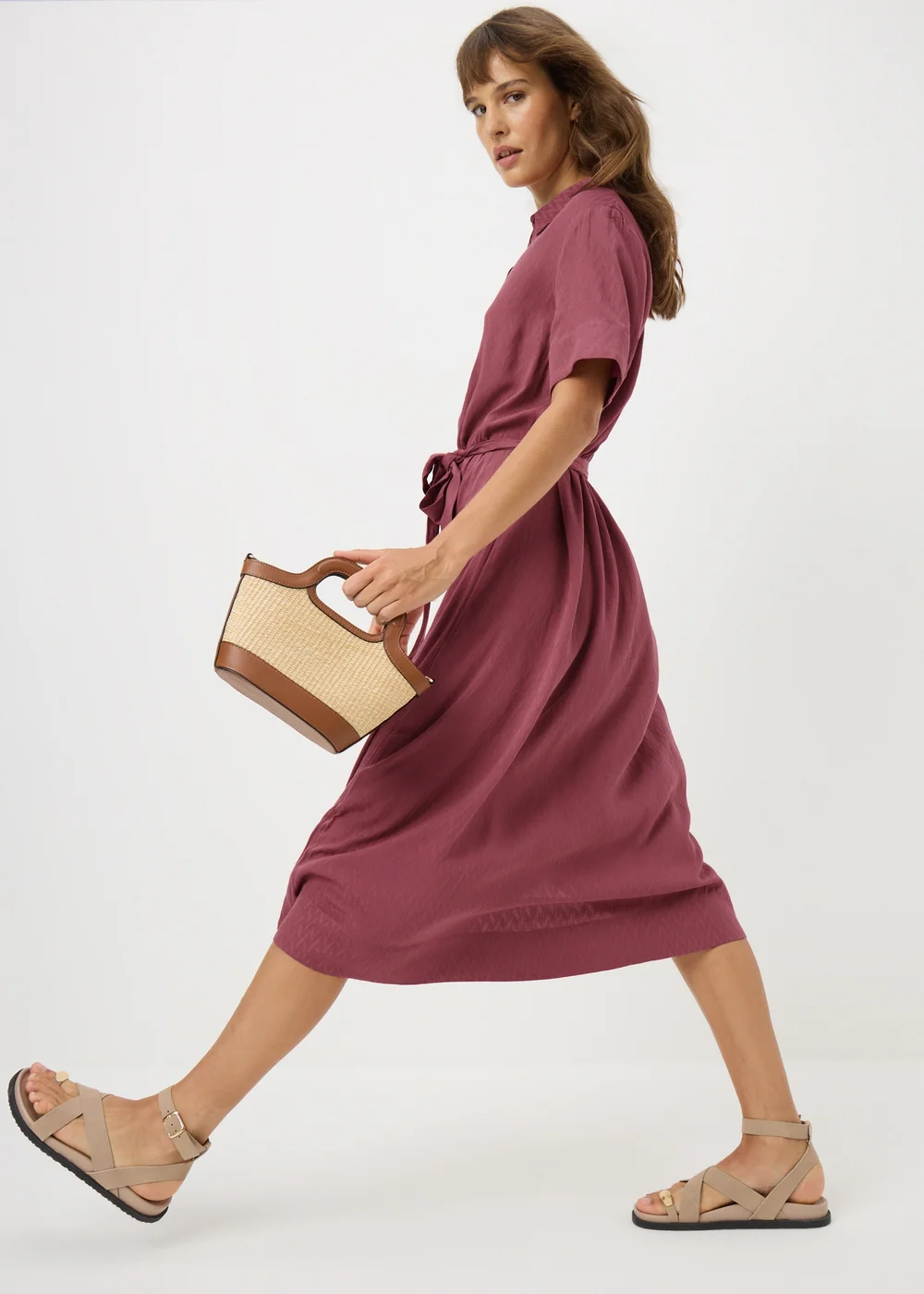 Raspberry Zig Zag Texture Shirt Midi Dress - 8 Image 2
