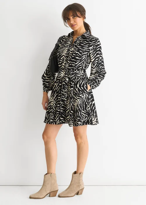 Gini London Black/ Gold Zebra Belted Shirt Dress - 8 Image 4