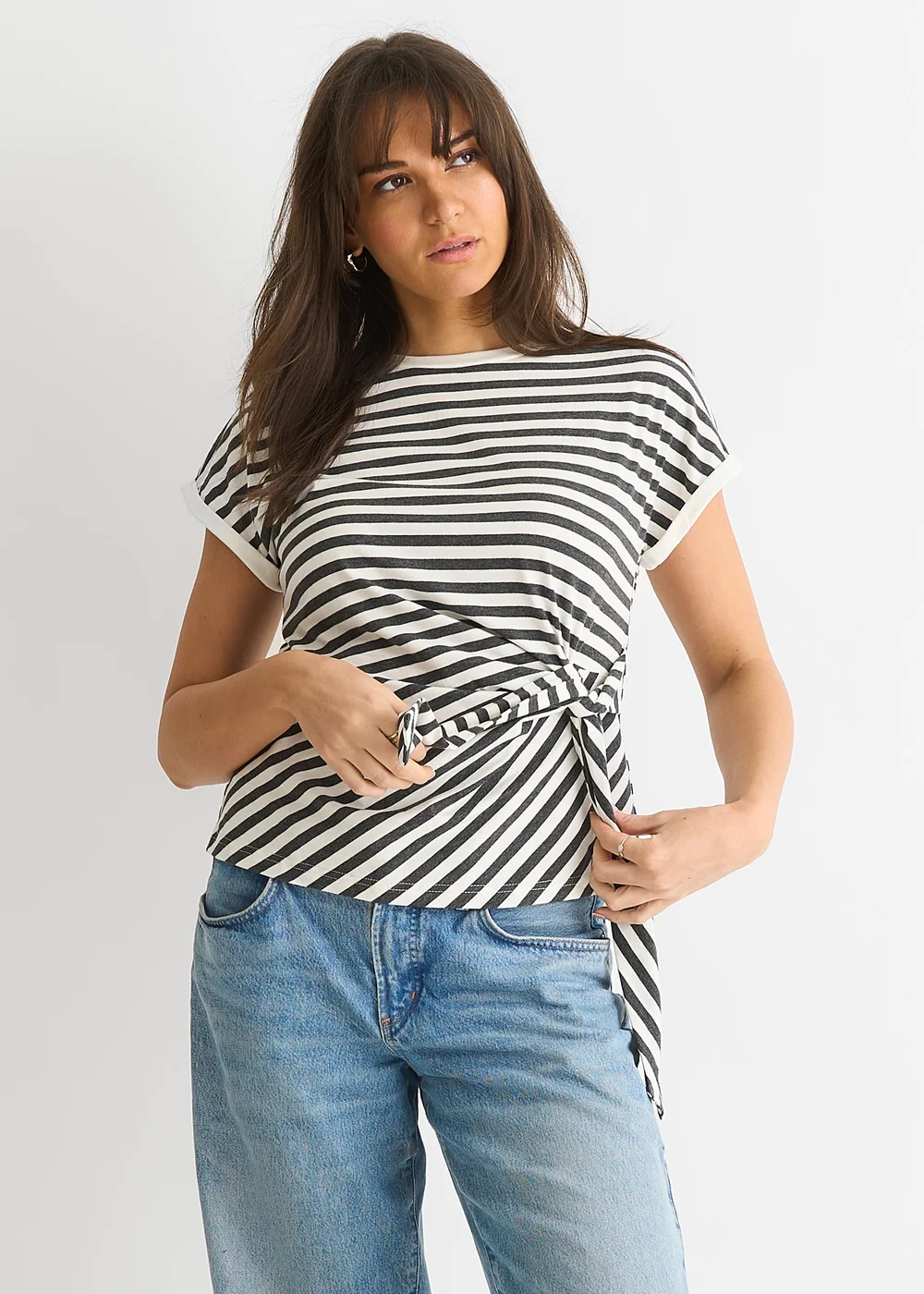 Gini London Grey Stretch Stripe Top - 10 Image 3