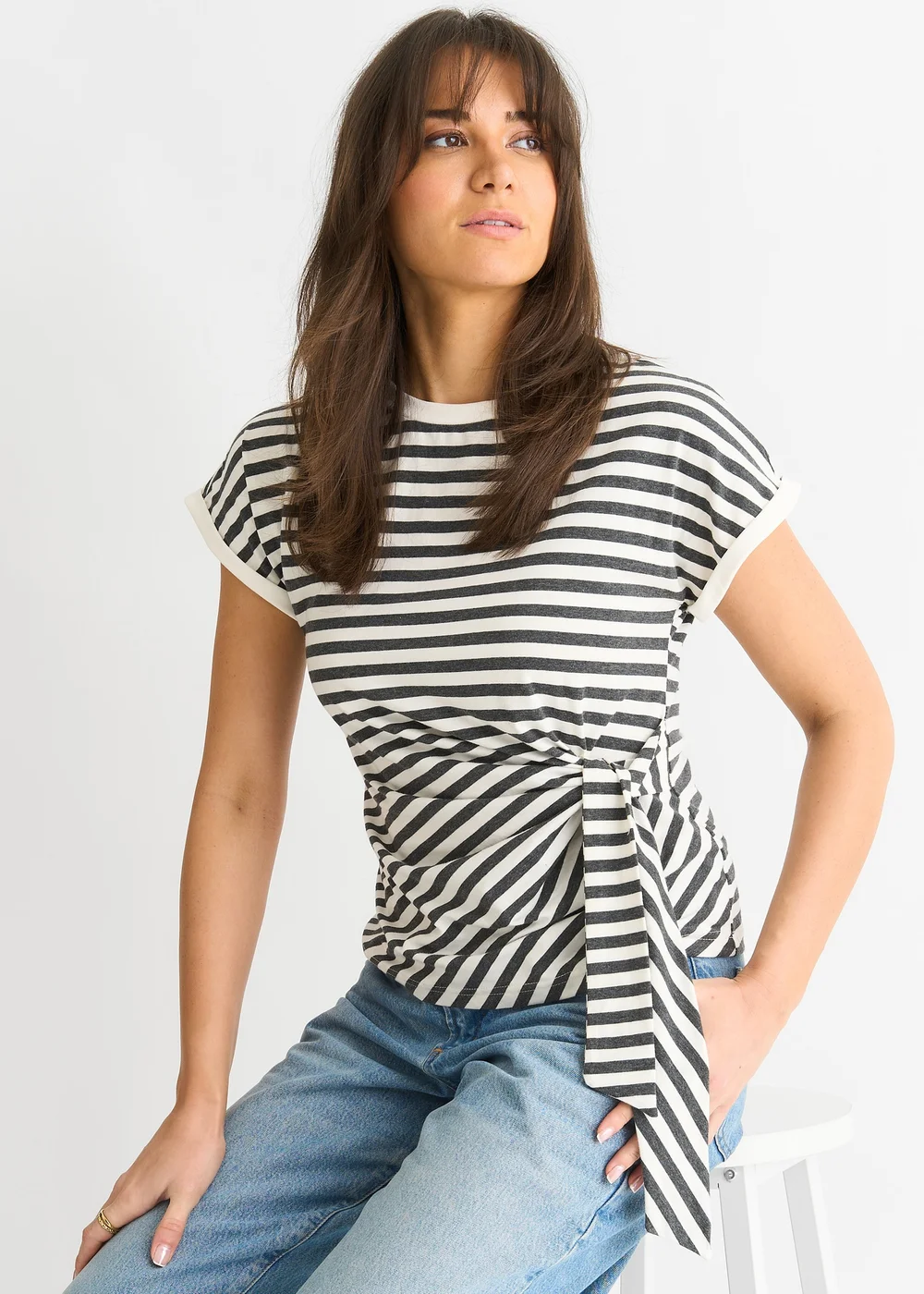 Gini London Grey Stretch Stripe Top - 10 Image 4