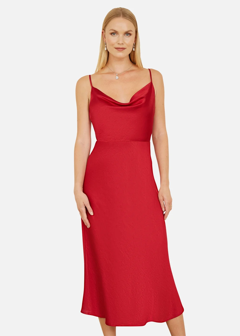 Yumi Red Satin Cowl Neck Midi Dress - 8 Image 1