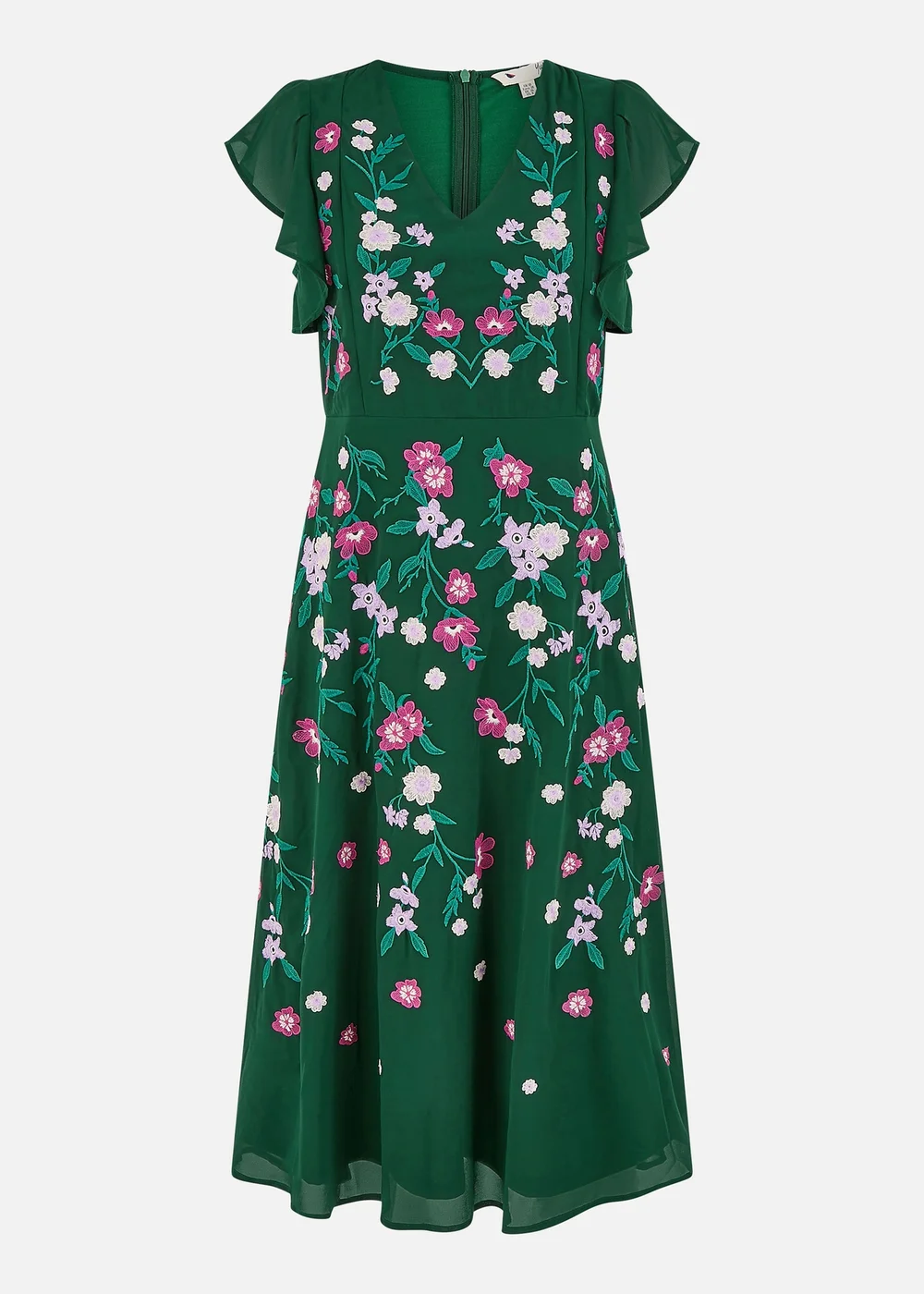 Yumi Green All Over Floral Embroidery Midi Skater Dress - 14 Image 3