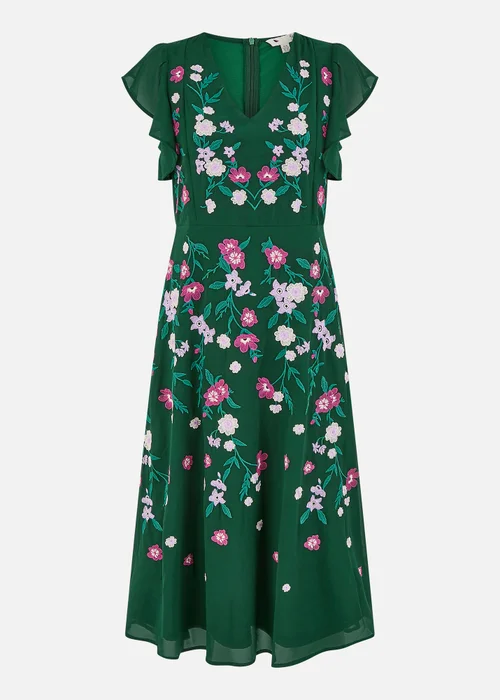 Yumi Green All Over Floral Embroidery Midi Skater Dress - 14 Image 3