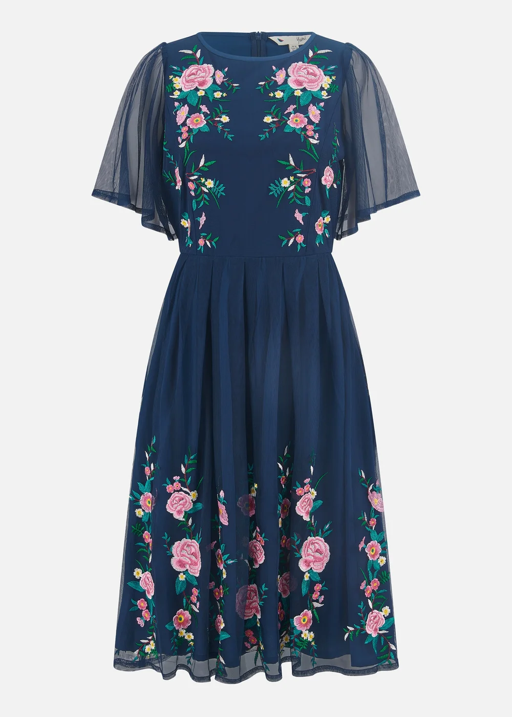 prom skater dress with sleeves Yumi Navy Embroidered Sleeve Prom Skater Dress Envy Boutique