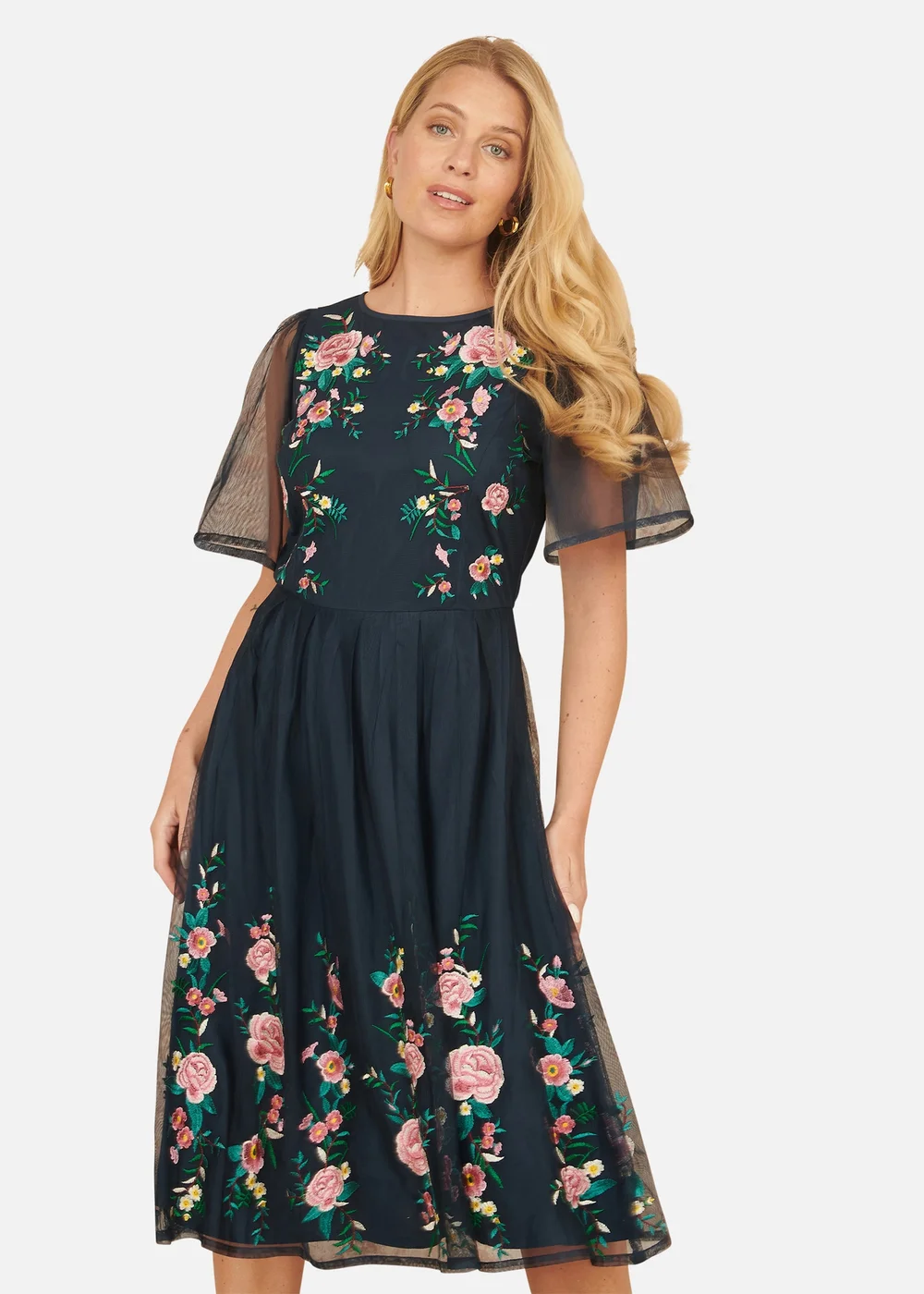 embroidered mesh skater dress Black Embroidered Mesh Overlay Skater Dress L / Black