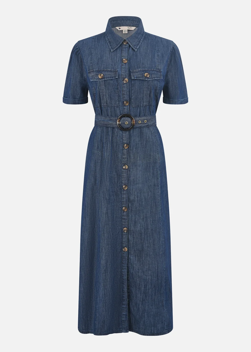 Yumi Blue Chambray Utility Midi Denim Shirt Dress - 14 Yumi Blue Chambray Utility Midi Denim Shirt Dress - 14