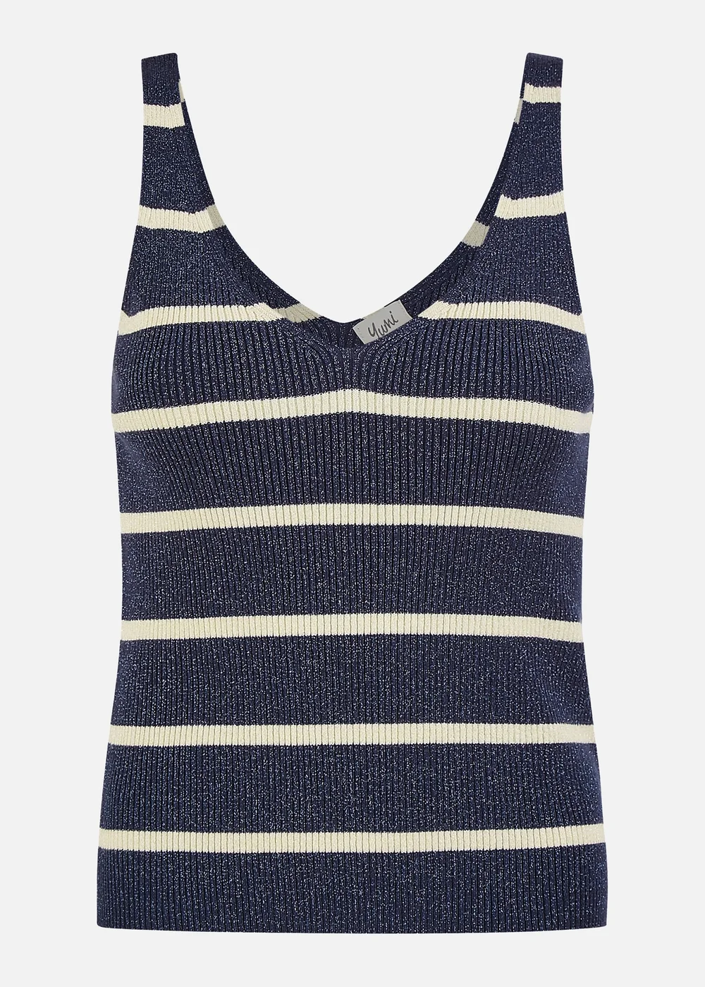 Yumi Navy Striped Sparkle Knitted Vest Top - S Image 3