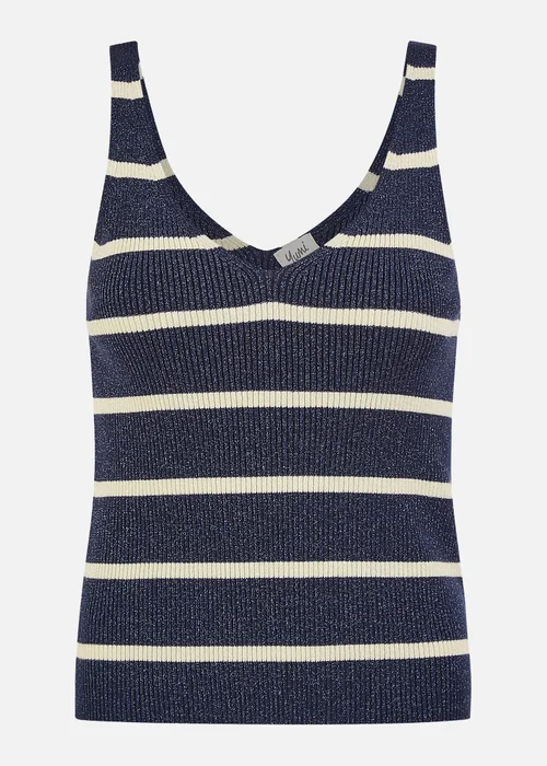 Yumi Navy Striped Sparkle Knitted Vest Top - S Image 3